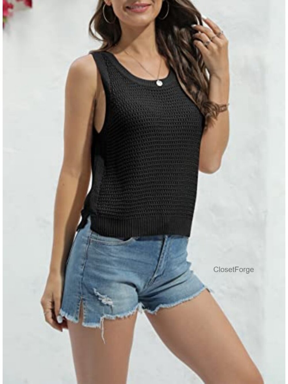 Womens Crochet Tank Top Sleeveless Knit Summer Sweater - Picture 2 of 6